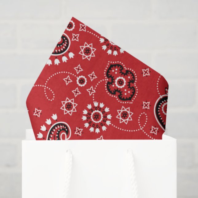 Red Bandanna Two Tone Yellow White Rustic Modern Tissue Paper (Gift Bag)