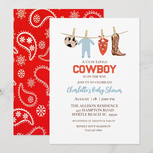 Red Bandanna Western Cowboy Birthday Invitation (Front/Back)