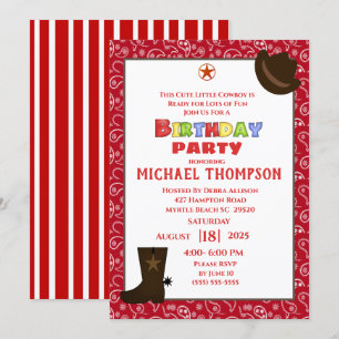 Red Bandanna Western Cowboy Birthday Invitation