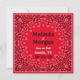 Red Bandanna Western Flat Save The Date Card