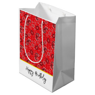 Red Bandanna Yellow Happy Birthday Text Western Medium Gift Bag