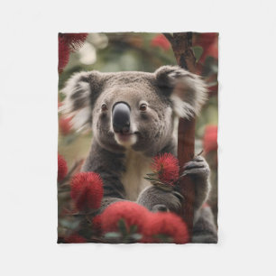 Red Banksia Tree With Koala Bear, Fleece Blanket