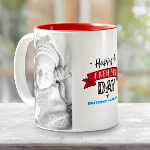 Red Banner Happy 1st Father’s Day 2 Photo Bold Two-Tone Coffee Mug