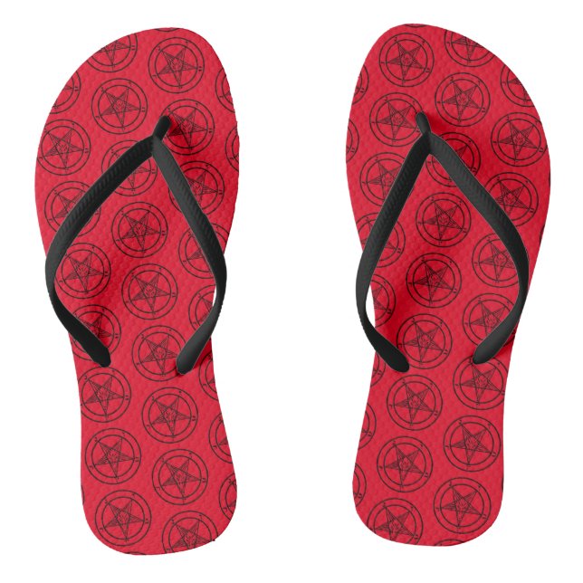 Red Baphomet Pentagram Satanic Flip Flops (Footbed)