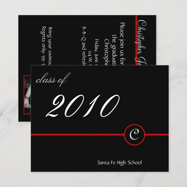 Red Bar Monogram Photo Invitation (Front/Back)
