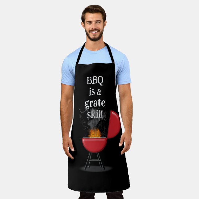 Red Barbecue Grill On Fire With Fun Text Apron (Worn)
