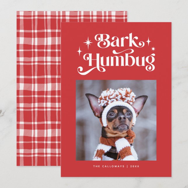 Red BARK HUMBUG  Funny Dog Photo Christmas  Holiday Card (Front/Back)