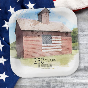 Red Barn 250 Years Americana 4th of July Party Paper Plate