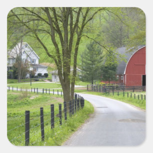Red barn and farm house near Berlin, Ohio. Square Sticker