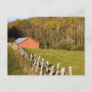 Red barn and fencerow along the Blue ridge Postcard