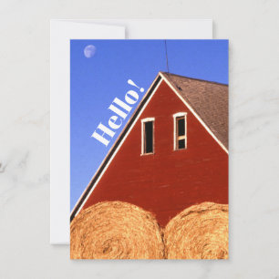 Red Barn and Hay Bales with Moon Note Cards