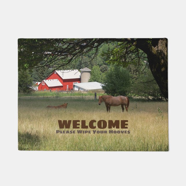Red Barn And Horses Doormat (Front)