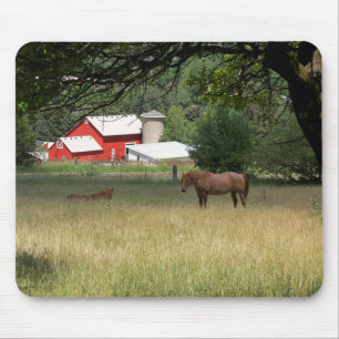 Red Barn And Horses Mouse Mat
