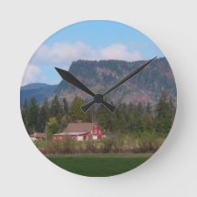 Red Barn and Mountain Clock