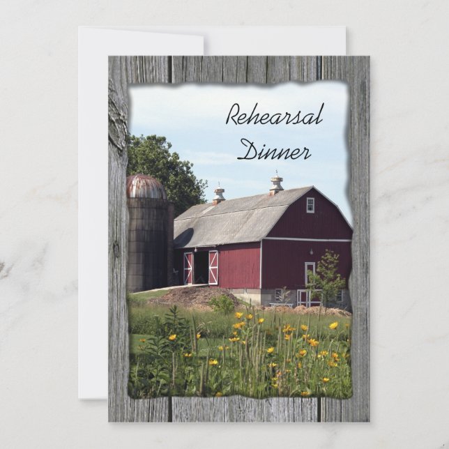 Red Barn and Silo Country Wedding Rehearsal Dinner Invitation (Front)