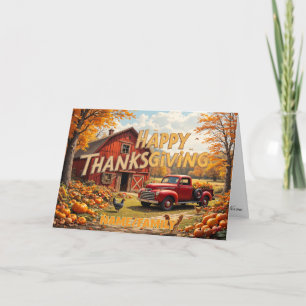 Red Barn and Vintage Truck – Happy Thanksgiving Holiday Card