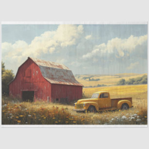 Red Barn Antique Yellow Truck Decoupage Tissue Paper