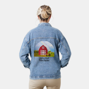 Red Barn Blue Sky Personalised Name Womens Denim Jacket
