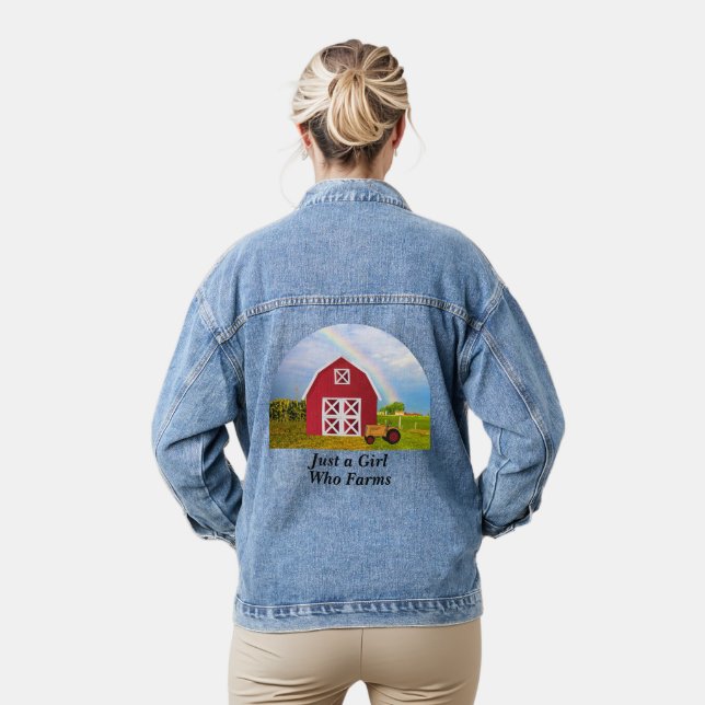 Red Barn Blue Sky Personalised Name Womens Denim Jacket (Model)