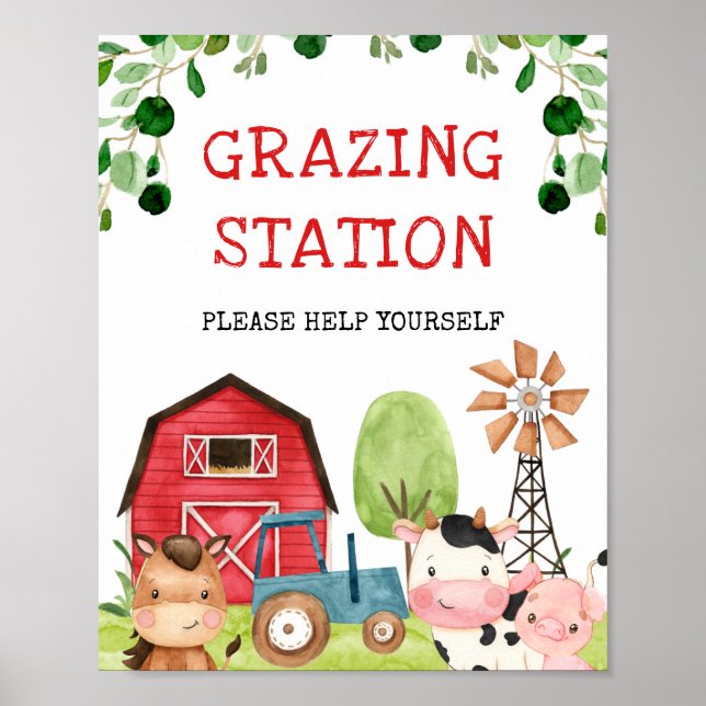 Red Barn Blue Tractor Farm Farmyard Birthday Sign (Front)