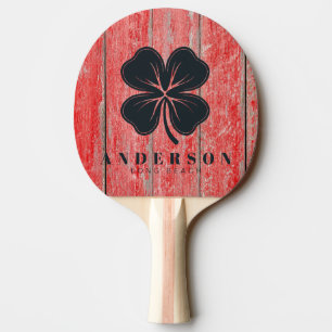 Red Barn Boards Four Leaf Clover with Name Ping Pong Paddle