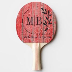 Red Barn Boards Leaf Wedding Monogram Ping Pong Paddle