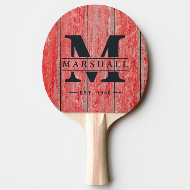 Red Barn Boards Monogram & Name Overlay Ping Pong Paddle (Back)
