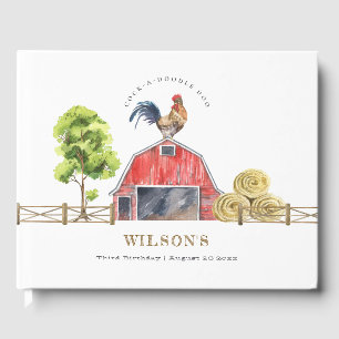 Red Barn Chicken Farm Watercolor Kids Birthday Guest Book