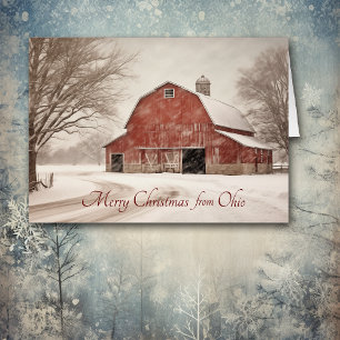 Red Barn Christmas in Ohio Card