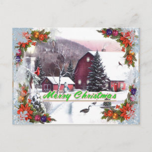 Red Barn Christmas postcard