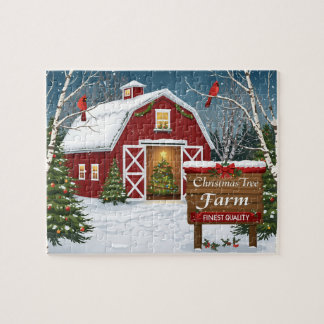 Red Barn Christmas Tree Farm Jigsaw Puzzle