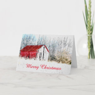 Red Barn Country Christmas Card