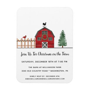 Red Barn Country Christmas Party Invitation Magnet