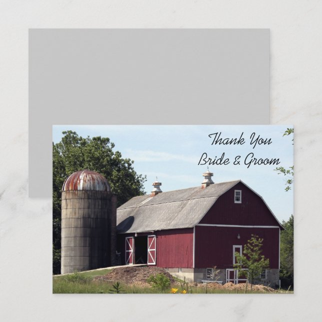 Red Barn Country Wedding Flat Thank You Note Invitation (Front/Back)