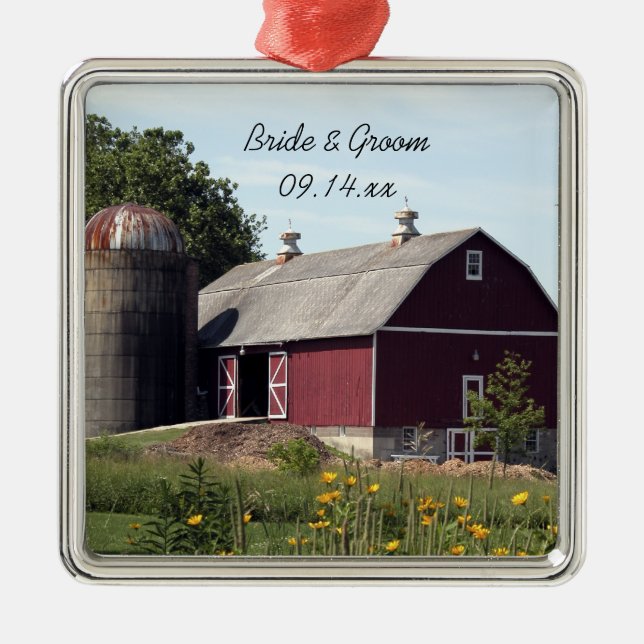 Red Barn Country Wedding Metal Tree Decoration (Front)