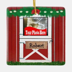 Red Barn Custom 2 Photo Christmas Ornament