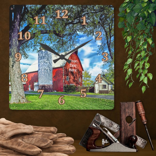 Red Barn Decor Personalised Wall Clocks (Farmhouse wall clock. Red Barn Decor. Barn Clock. Personalized, Barn Wall Clock. Farm wall clock.)