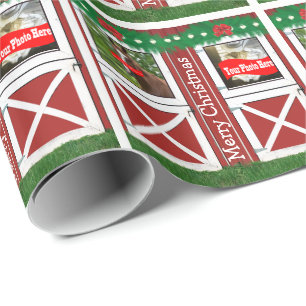 Red Barn Door  2 Photo Custom Country Holiday Wrapping Paper