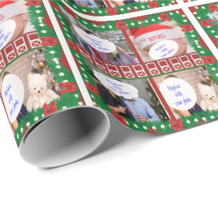 Red Barn Door 4 Photo Custom Country Holiday Wrapping Paper