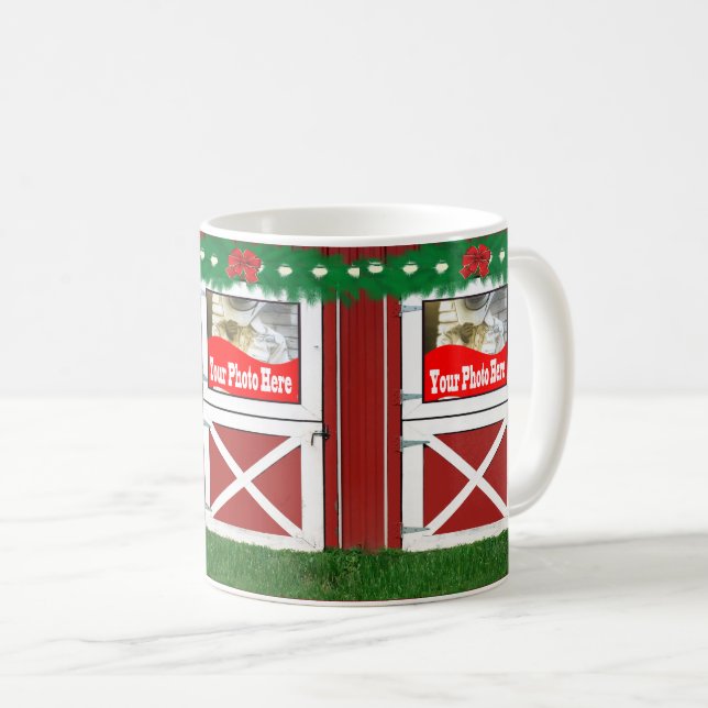 Red Barn Door Custom 3 Photo Holiday Coffee Mug (Front Right)