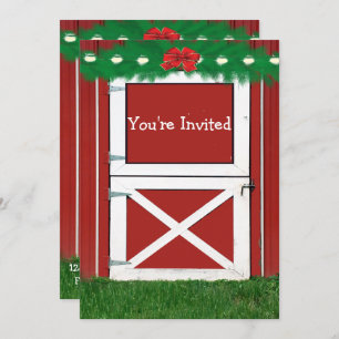 Red Barn Door Custom  Holiday Party Invitation