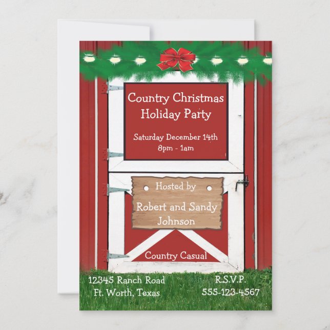 Red Barn Door Custom  Holiday Party Invitation (Back)