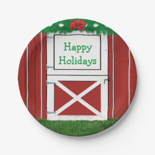 Red Barn Door Custom Holiday Party Plates #2