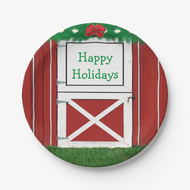 Red Barn Door Custom  Holiday Party Plates #2 (Front)