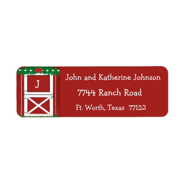 Red Barn Door Custom  Holiday Return Address Label (Front)