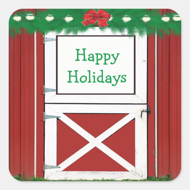 Red Barn Door Custom Text Holiday Stickers (Front)