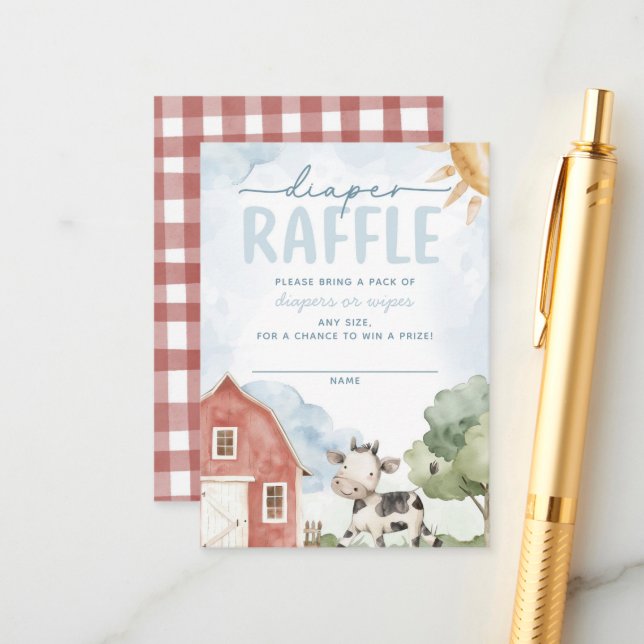 Red Barn Farm Animal Baby Shower Diaper Raffle Enclosure Card (Front/Back In Situ)