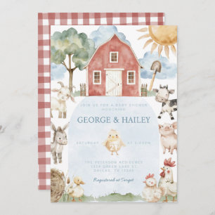 Red Barn Farm Animal Baby Shower Invitation