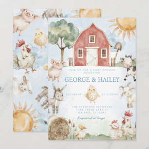 Red Barn Farm Animal Baby Shower Invitation