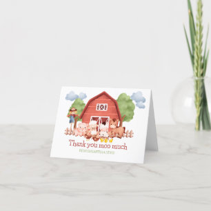Red Barn Farm Animals Baby Shower Boy Girl Folded Thank You Card